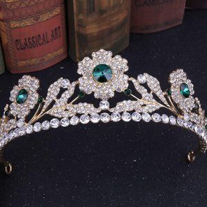 Quinceanera sweet 15 16 prom pageant tiara crown Green Austrian crystal jewelry